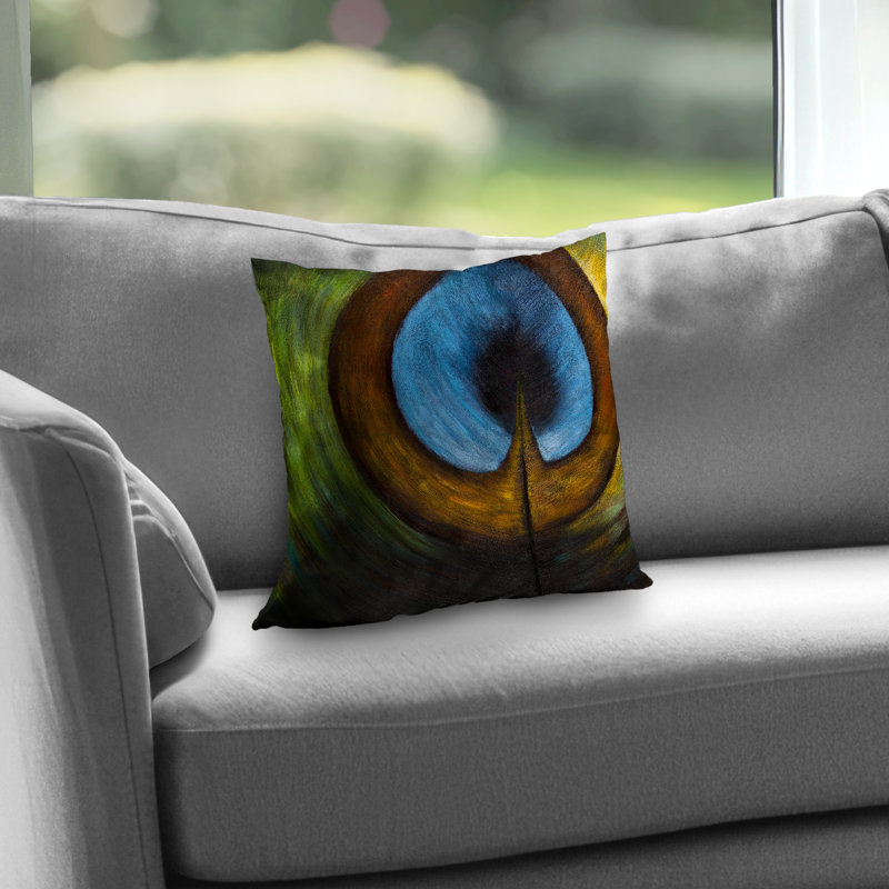 Peacock Feather Center - Exotic – Throw Pillow Cover Only, Double-Sided Print, Insert Not Included