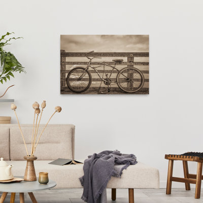 Rétro vélo sur une jetée, art mural rétro rustique rétro
