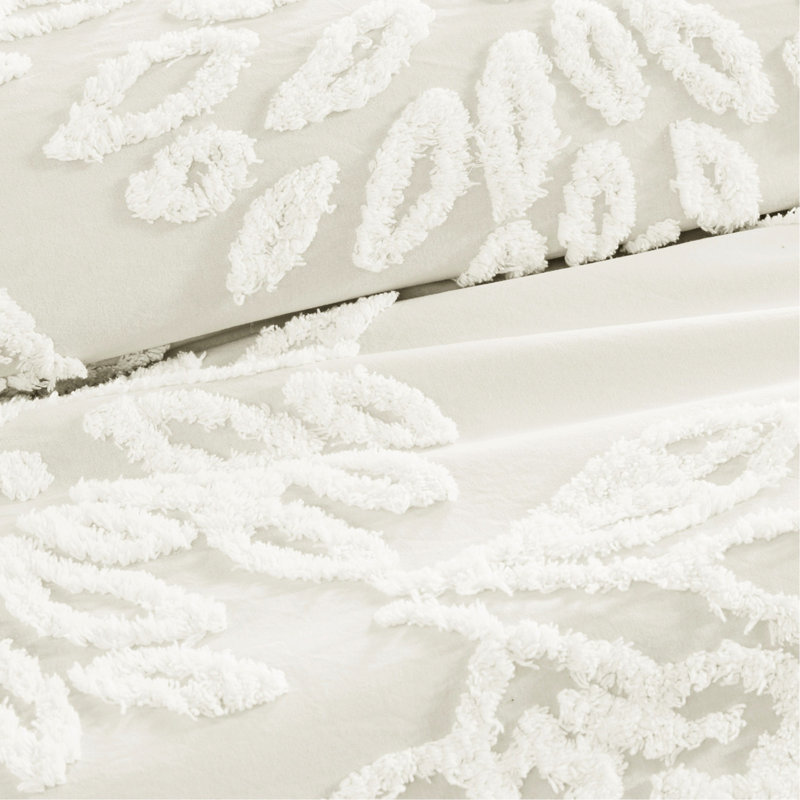 Ensemble d'édredon en chenille de coton 3 pièces pour lit très grand / très grand lit, Blanc