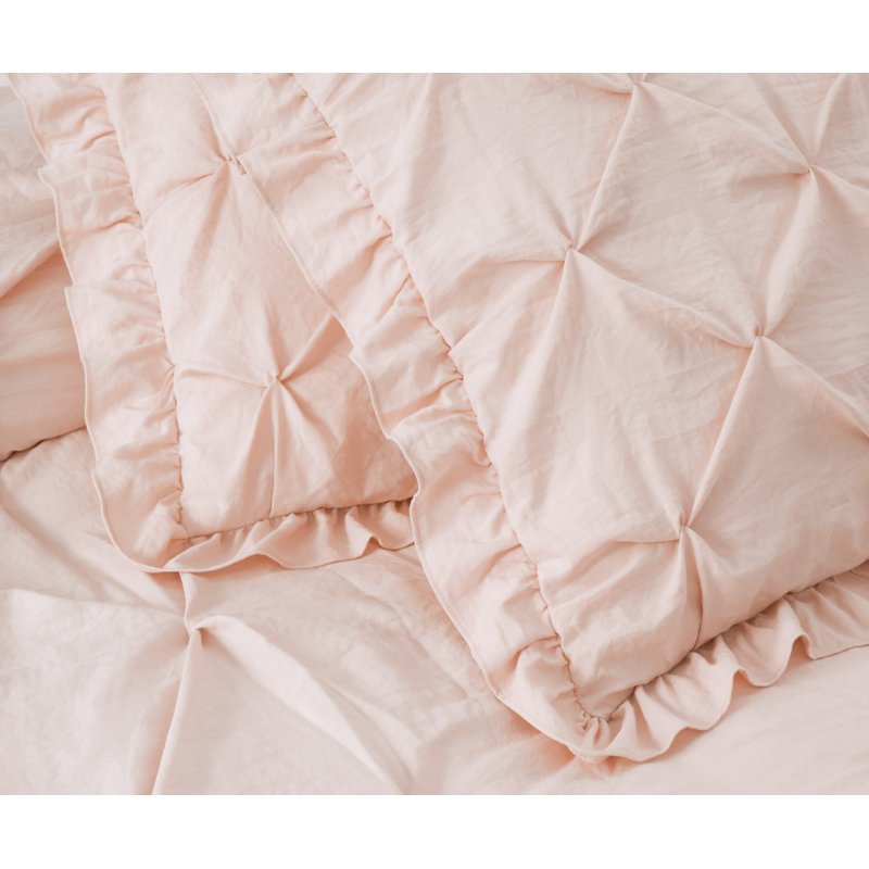Aria French Country Chic Pinch Pleat Pintuck Ruffle Skirt Bedspread Set, California King Bedspread + 2 King Shams, Blush Pink