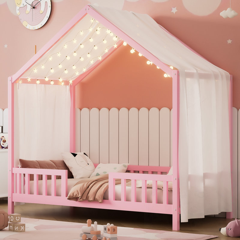 Lit simple avec auvent et balustrades hautes, Rose