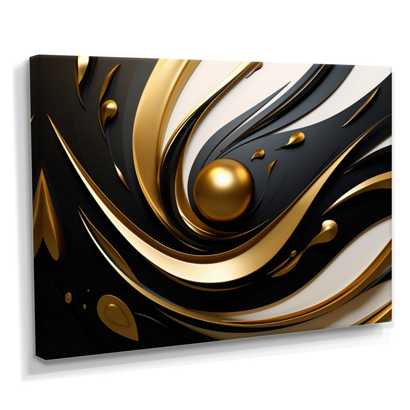 «Gold Core», art mural blanc, noir et abstrait, Toile tendue, H 34 po x l 44 po x P 1,5 po