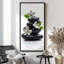 «Black Zen Stones» avec fleurs blanches et feuilles vertes, art très grand, impression sur toile encadrée-120204524-120204522