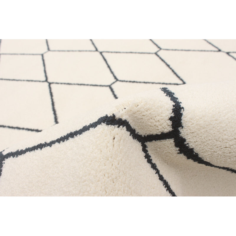 Esliabeth Moroccan Area Rug in White/Navy, Rectangle 6'7" x 9'6"