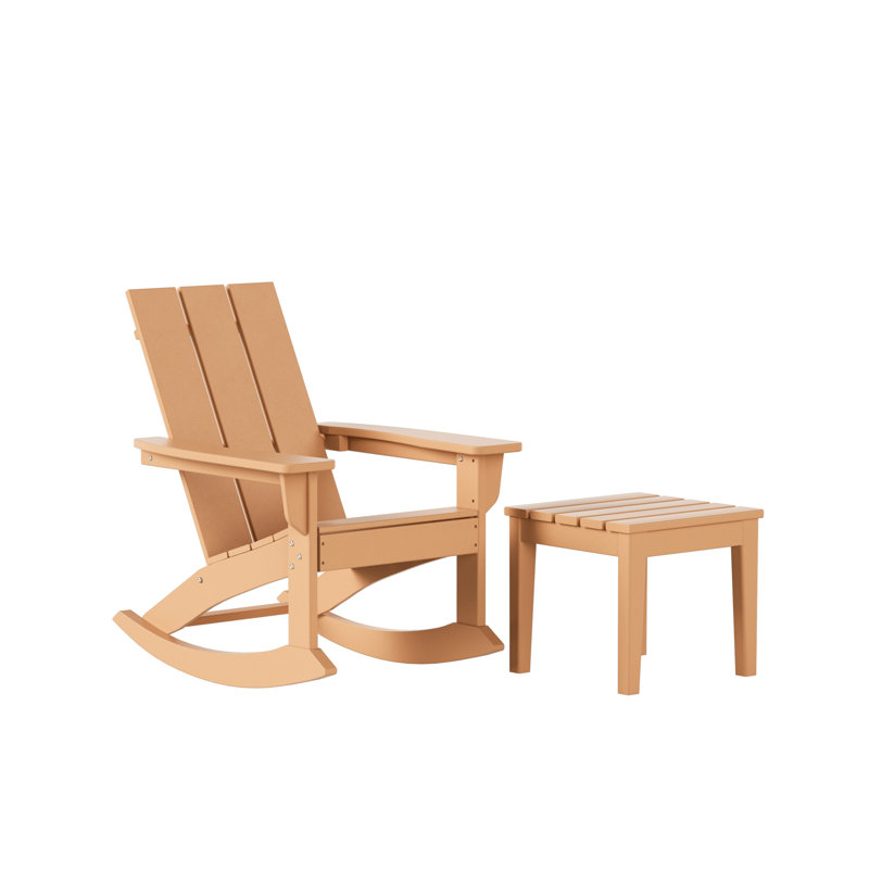 Chaise berçante et table d'extérieur en plastique PEHD Joubert, Teck