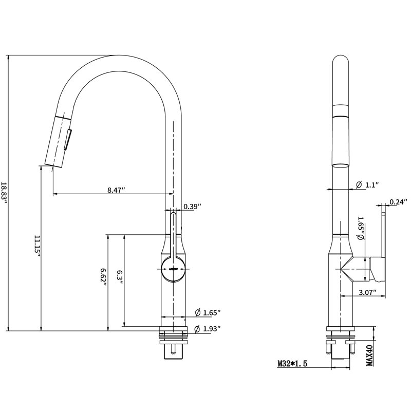 Robinet de cuisine rétractable - 18,81 po style nickel brossé, Brushed Nickel