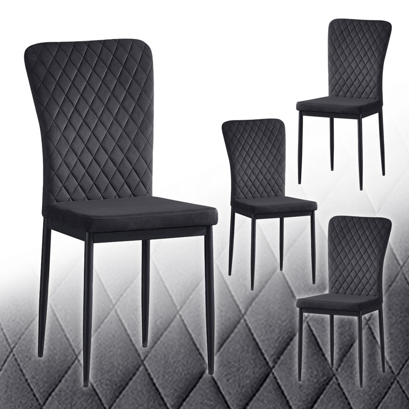 Modern Faux Leather/PU/Suede/Velvet Upholstered Dining Chair Tufted High Back, Black, Black Velvet, 4