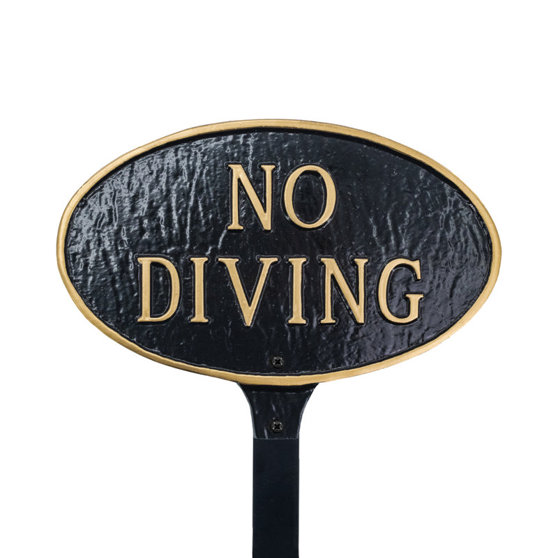 No Diving Small Oval Statement Plaque with Lawn Stake - Black/Gold, Black/Gold