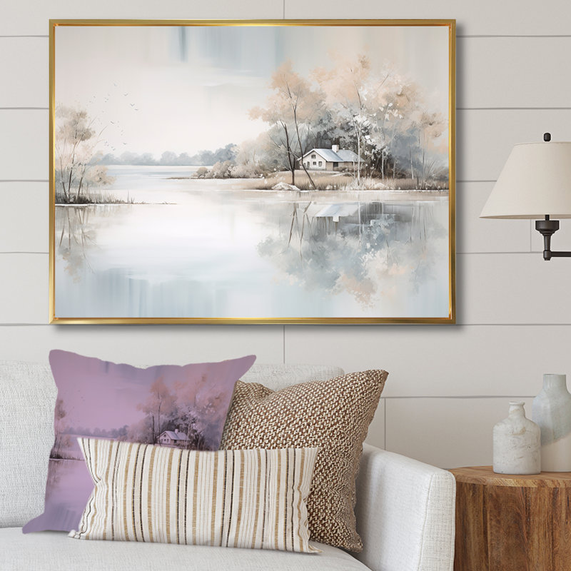 «Lakeside House Serenity I», reproduction sur toile, H 16 po x l 32 po x P 1 po, Cadre flottant doré