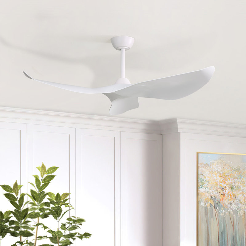 Kemp 52'' 3-Blade Modern Ceiling Fan No Light with Remote Control, 38", White, White