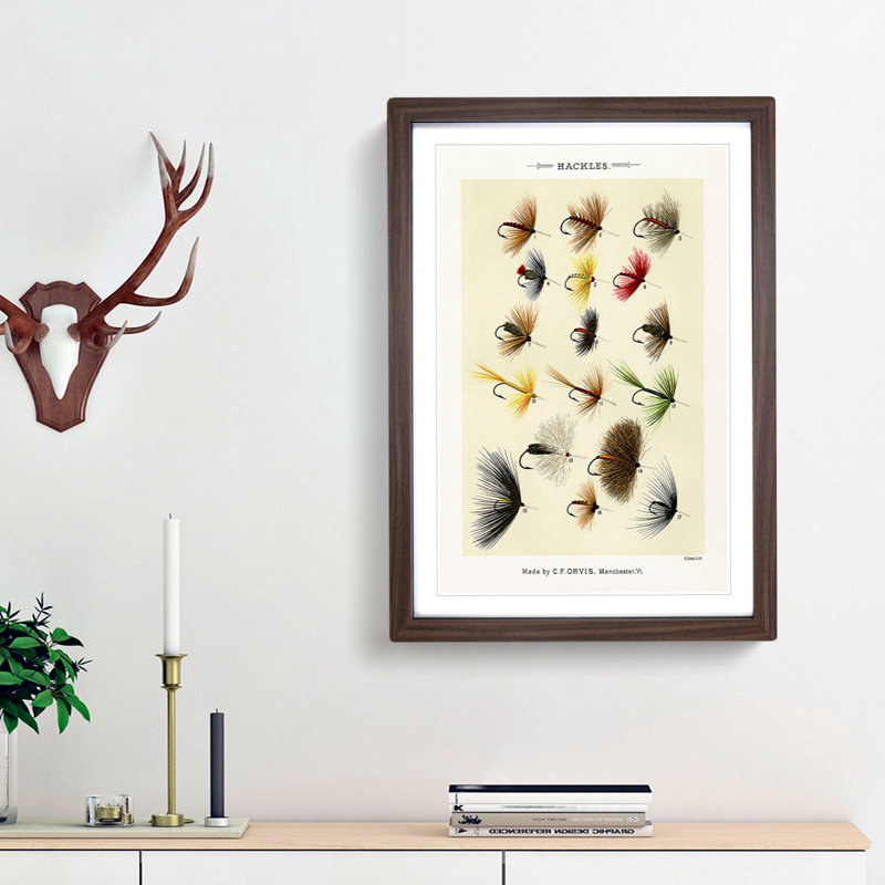 Hackles Fishing by Mary Orvis Marbury - Picture Frame Painting Print, Walnut Framed, 65cm H x 48cm W x 2cm D