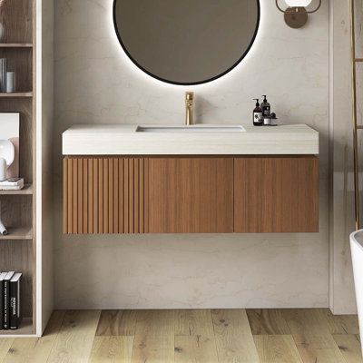Pre-Assembled Plywood Wall Mounted Bathroom Vanity With Sink, Drawer And Doors