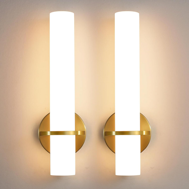 Ensemble de 2 appliques murales modernes dorées à intensité variable avec abat-jour en acrylique et luminaires écoénergétiques pour salle de séjour à miroir 3000K blanc chaud
