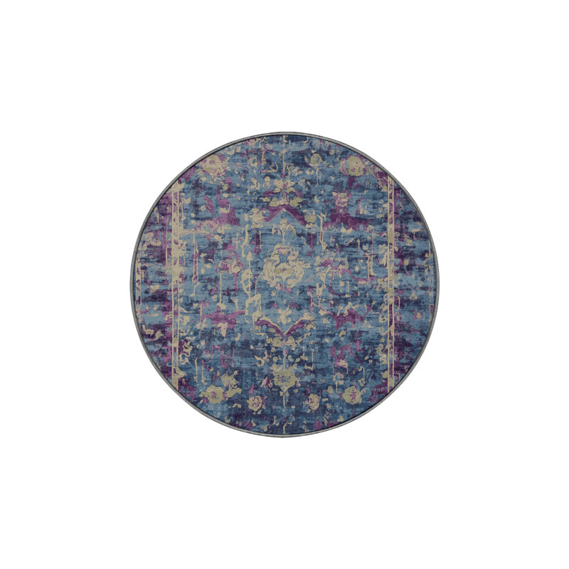 Machine Washable Gray Area Rug, Round 7'