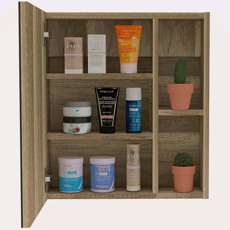 Armoire à pharmacie avec miroir Clifton, cinq tablettes internes, Noyer