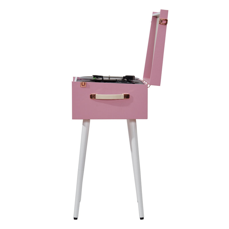 Pink and White 3-Speed Bluetooth Record Player with Built-in Speakers