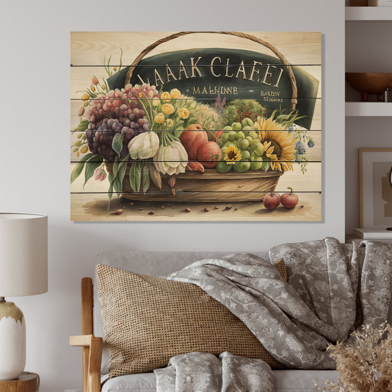 Fruit in Basket II - impression sur bois sans cadre, H 12 po x l 20 po x P 1 po