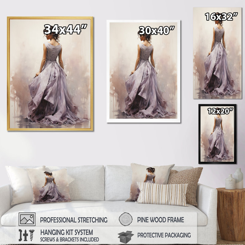 Décoration murale mauve, danse silencieuse - Portrait, H 20 po x l 12 po x P 1 po, Toile tendue