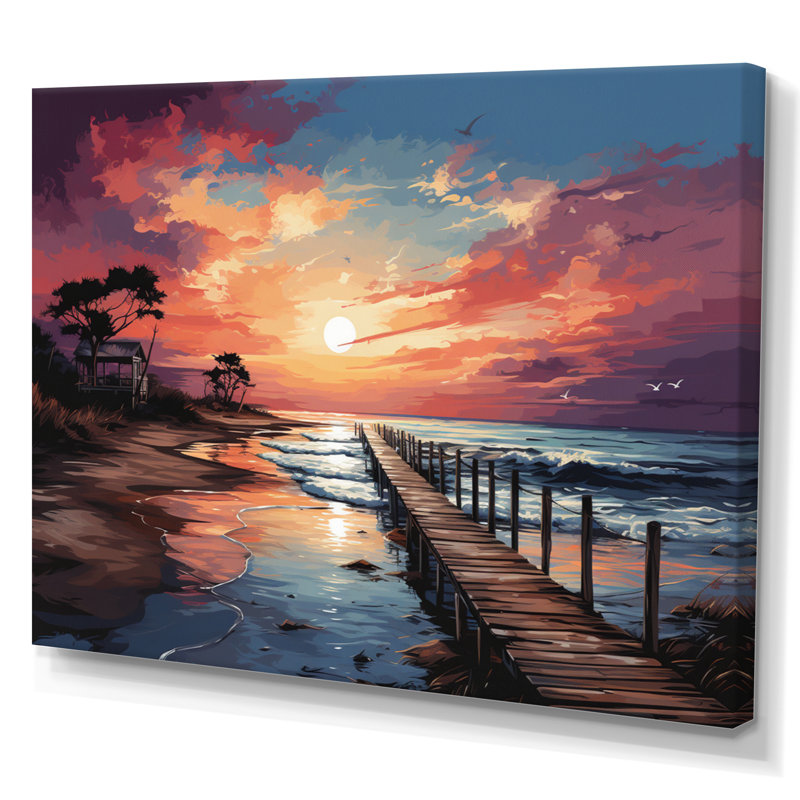 Pier Of Seasons II - Coastal Pier Canvas Wall Art, 16" H x 32" W, Toile tendue