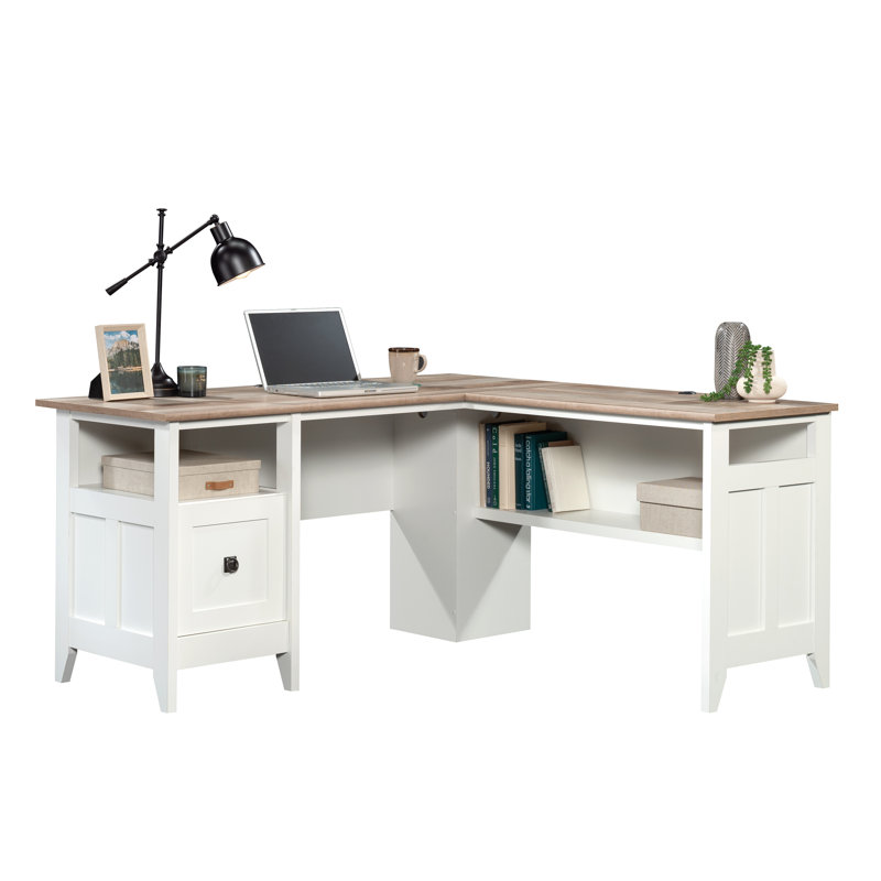 L-Shaped Executive Desk, Brown/White
