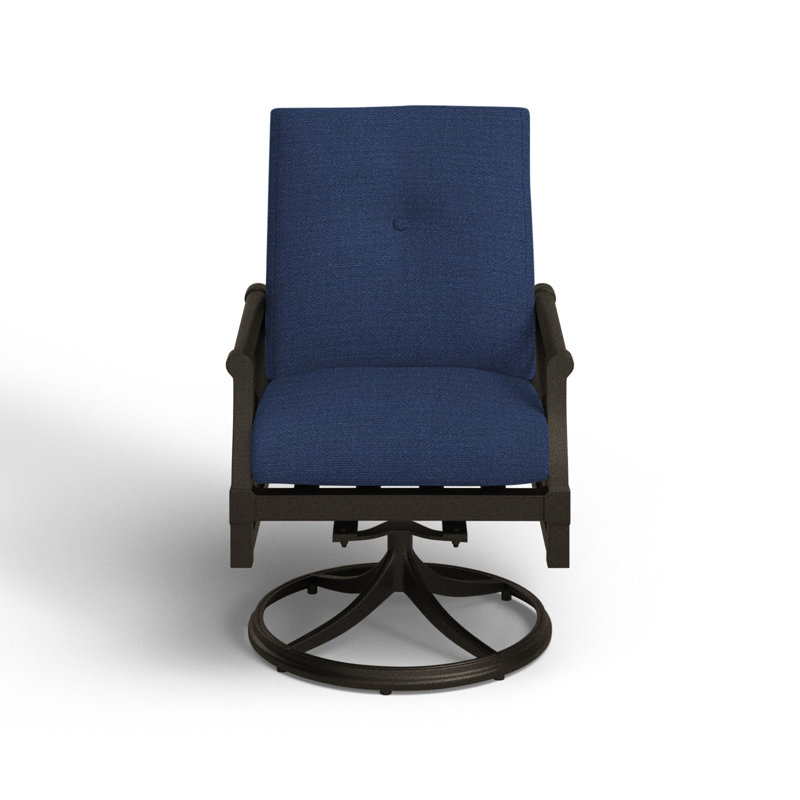 Chaise de patio pivotante avec coussins Andover, Toile bleu marine Sunbrella®, Brun châtaigne
