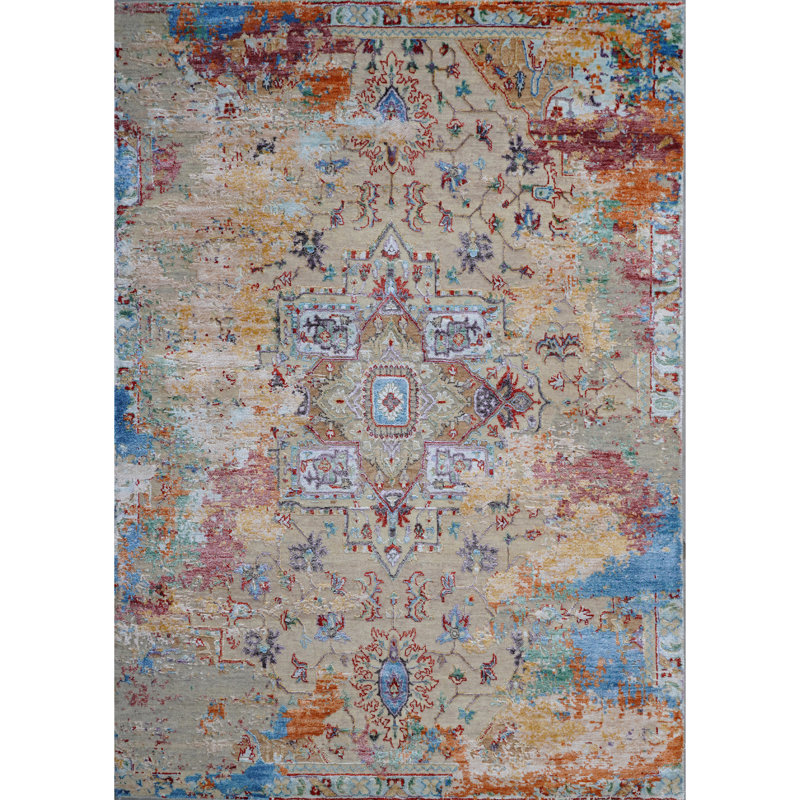 Hand Knotted Abstract Indoor Rug, Rectangle 6' x 9'