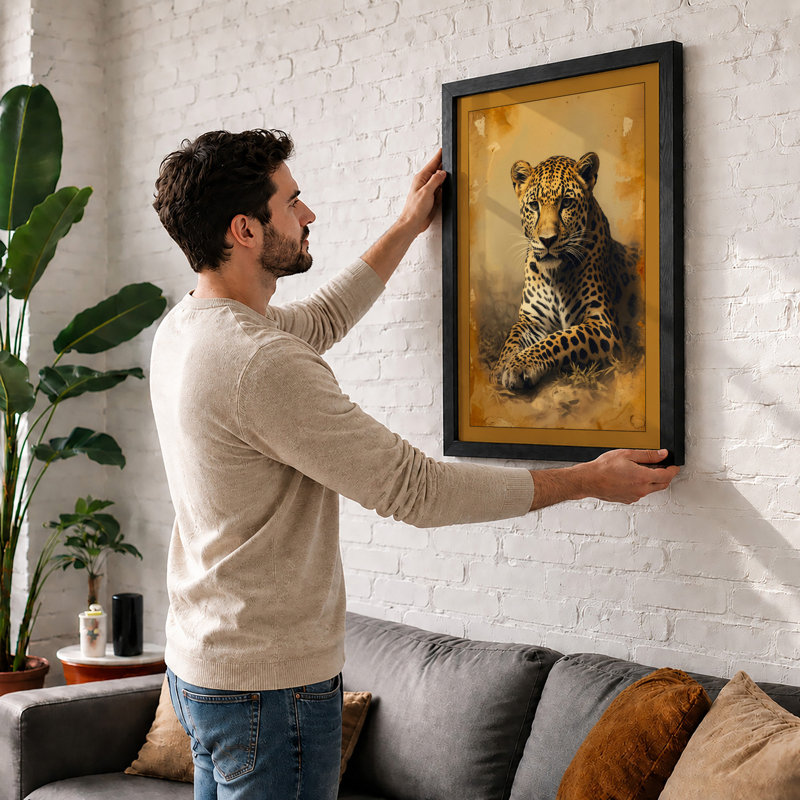 Golden Leopard Rustic - Framed Print, A1 - 84.1 x 59.4 cm, Unframed