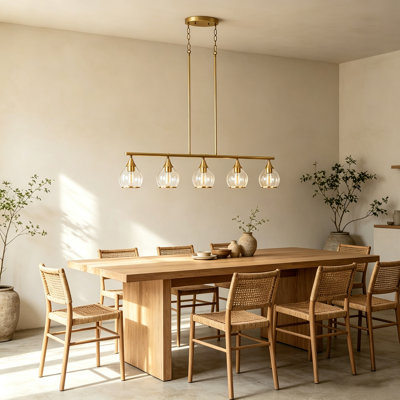 Luminaire suspendu pour îlot de cuisine 5 lumières l 40,94 po avec abat-jour en verre transparent