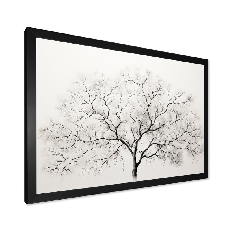 " White And Grey Minimalism Maple Tree ", Black Picture Frame, 12" H x 20" W x 1" D