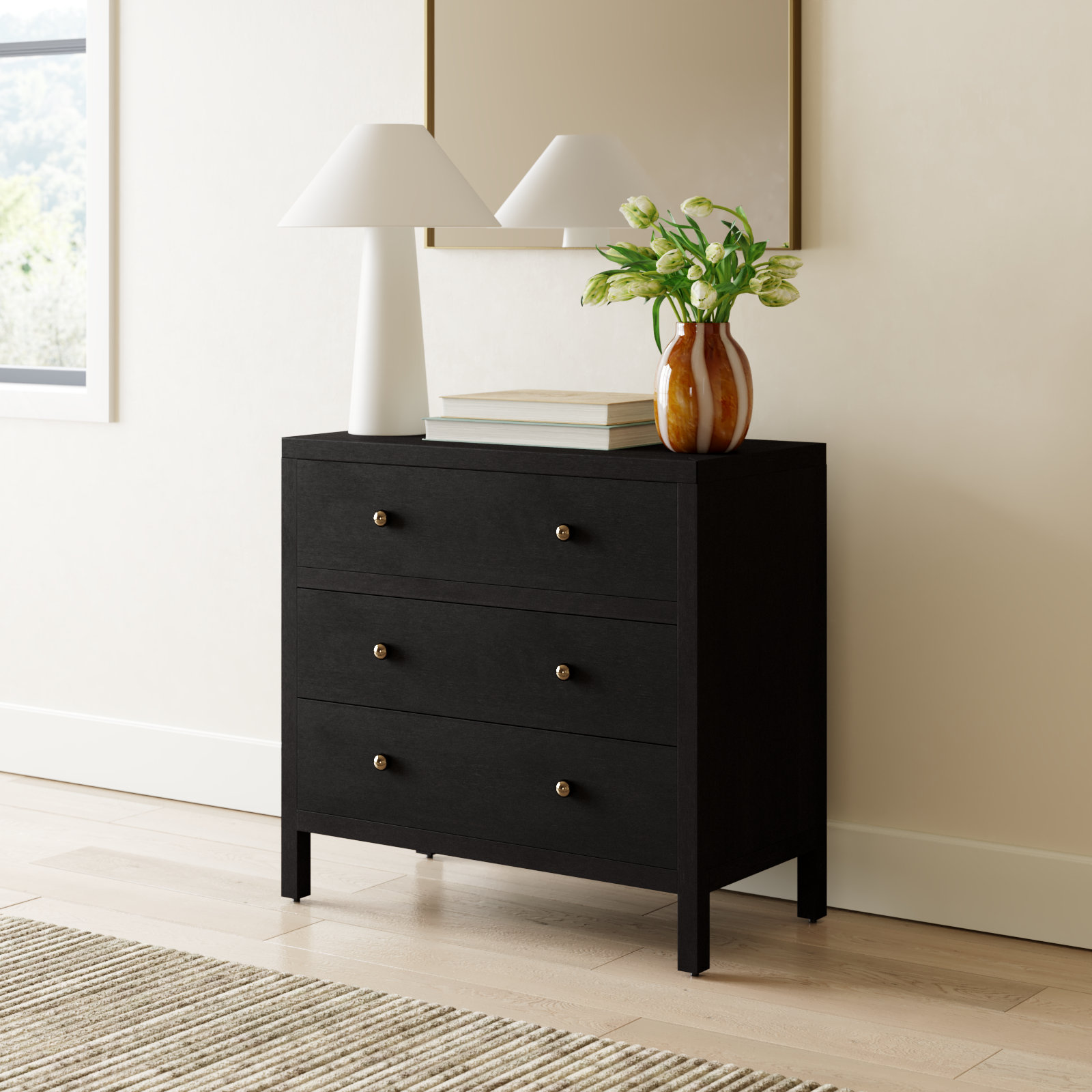 Celine 34" 3-Drawer Nightstand, Antique Coffee