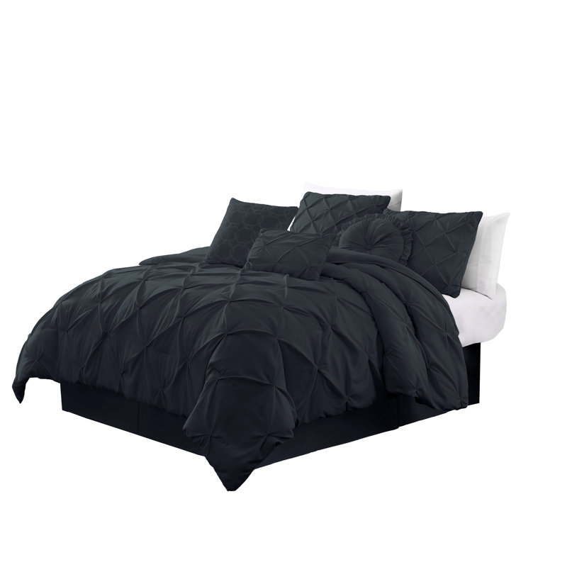 Ensemble d'édredon en microfibre 7 pièces Sydney Pintuck, Édredon de grande taille et 6 pièces supplément, Gris