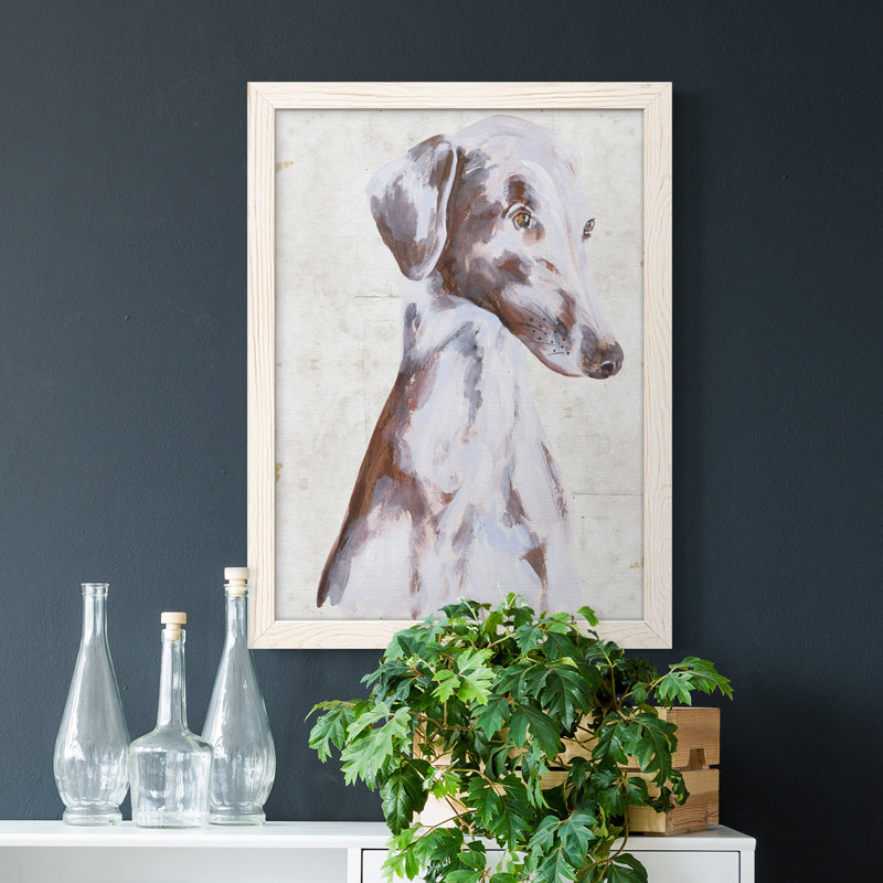 «Sitting Dog II», peinture sur toile encadrée, H 28 po x l 38 po x P 1 po, Cadre blanc