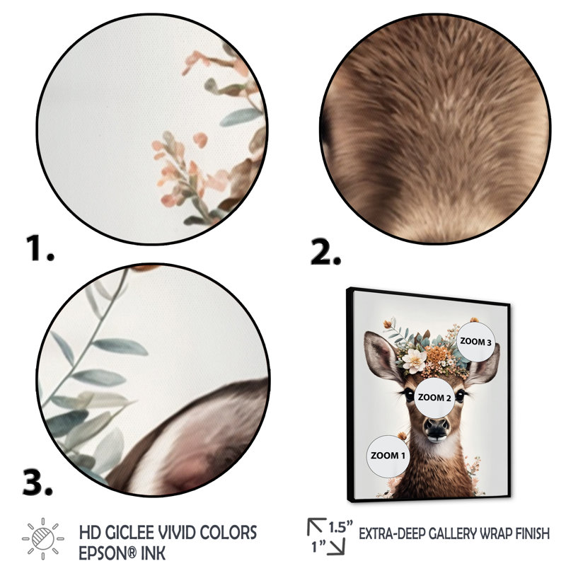 «Cute Baby Deer with Floral Crown II», reproduction de photo sur toile, H 20 po x l 12 po x P 1 po
