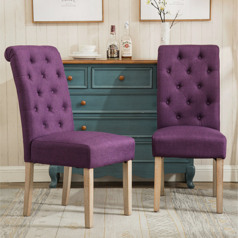 Chaise parsons capitonnée en bois massif (ensemble de 2), Mauve