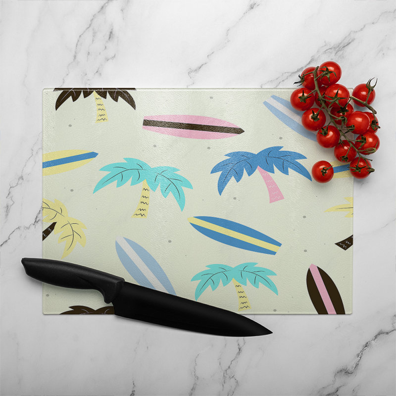 Surf Boards & Palm Trees Glass Chopping Board, 40cm L x 28cm W