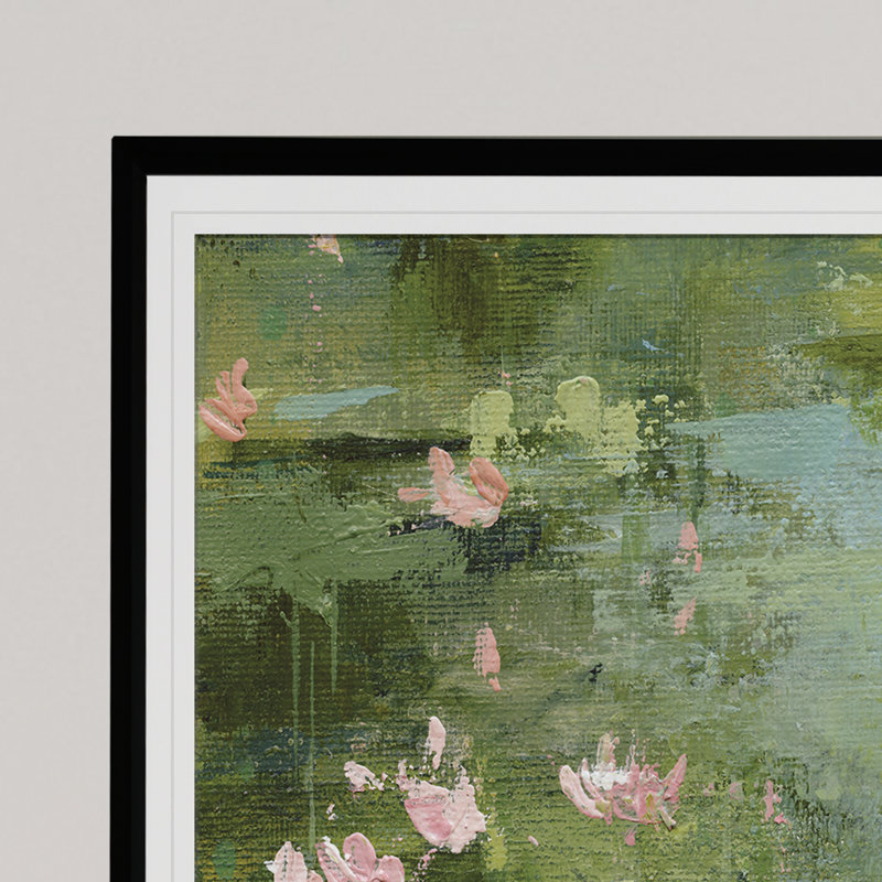 « celadon les nymphéas ii », reproduction de peinture à l’acrylique encadrée, Noir, H 26 po x l 36 po x P 1,5 po