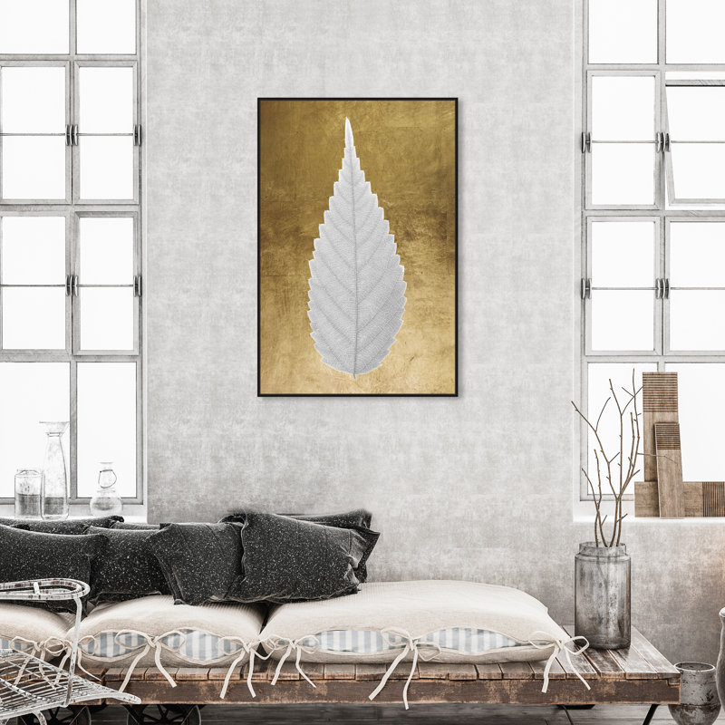 " Leaf In Gold II ", Black Framed Canvas, 45" H x 30" W