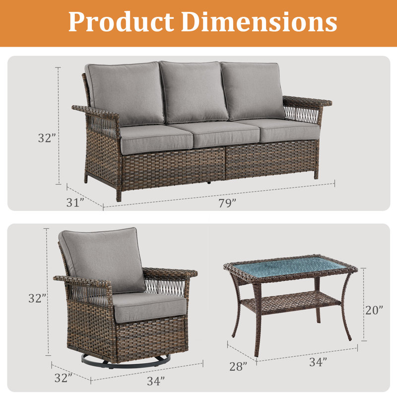 Quinaya Wicker 5 - Person Patio Conversation Set with Cushions, Gray