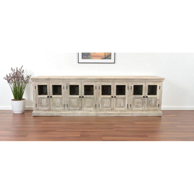 Buffet 118 po en bois massif vieilli 118 portes avec 8 portes en verre