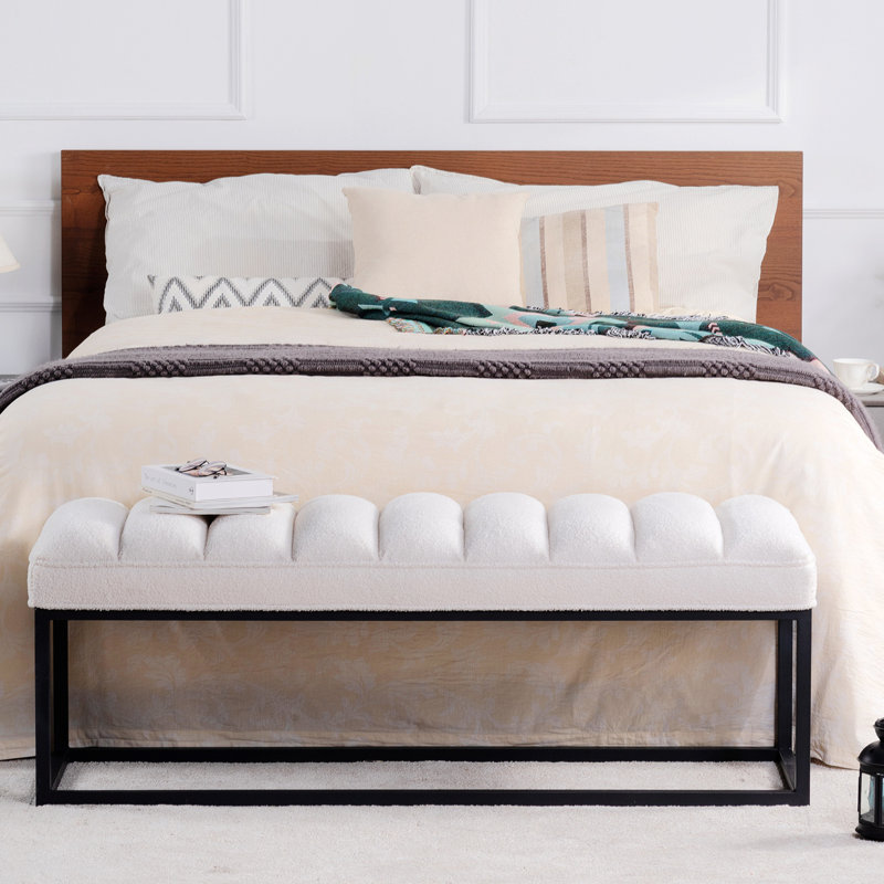 Lubbert Faux Leather Bench, Solid Wood, White