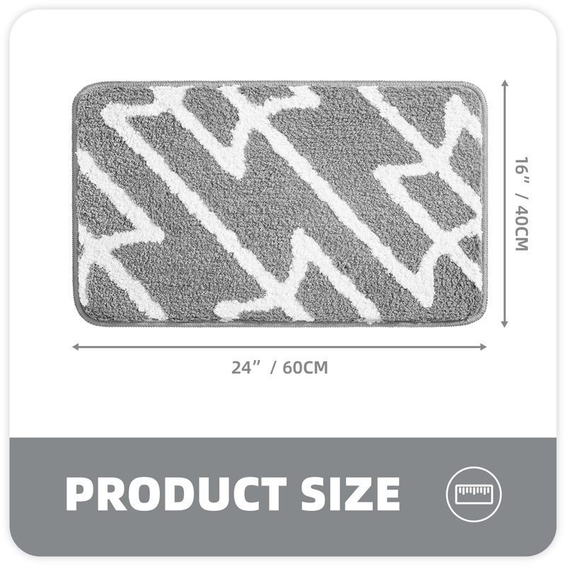 Dorwin Microfiber Non-Slip Bath Rug, 0.7" H x 24" W x 16" D, Light Gray