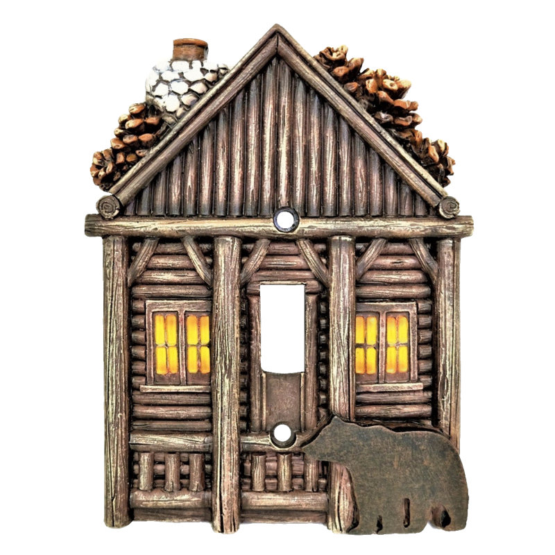Resin Rustic Single Toggle Switch Cover Cozy Cabin with Bear Design