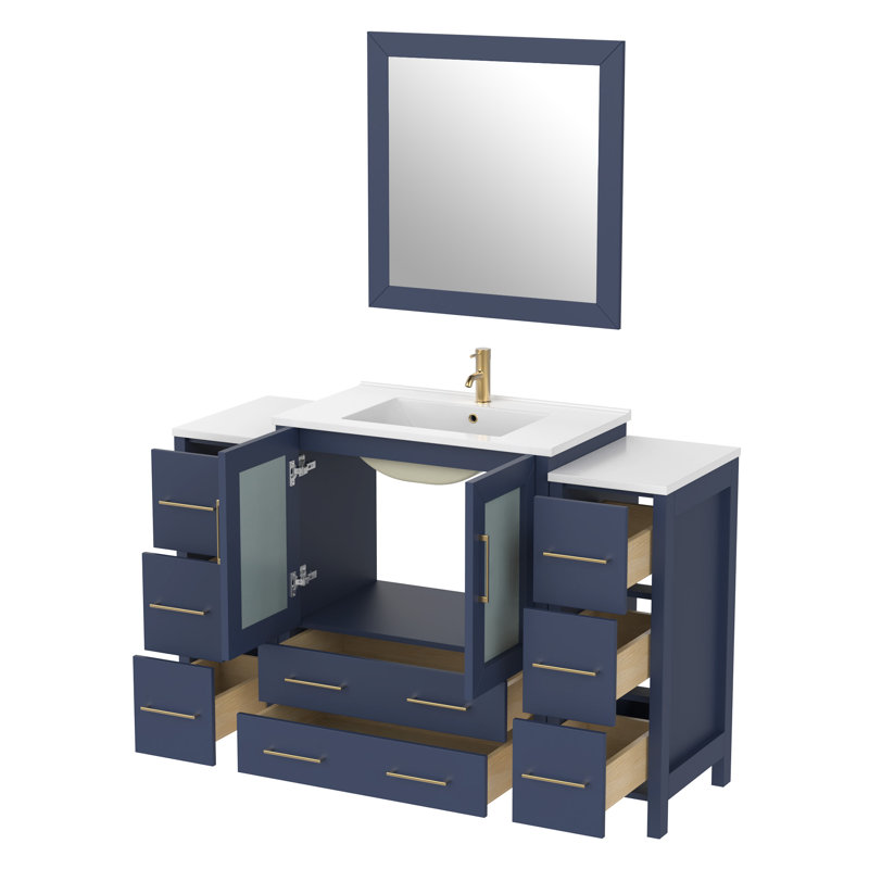  Ensemble de meuble-lavabo simple 54 "avec miroir, Bleu