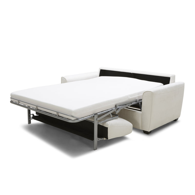 Azurine 74.8" Microfiber Round Arm Sofa Bed, White Microfiber