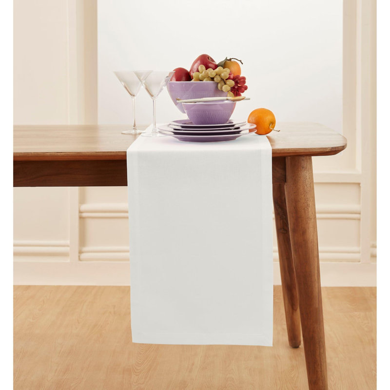 Dru - Cotton Linen Table Runner, White, 120" x 14"