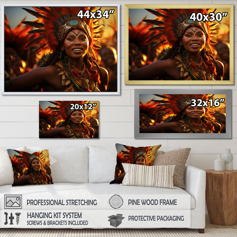 Art africain sur toile, reproduction de danse tribale zoulou - Danses zouloues d'Afrique I, H 12 po x l 20 po x P 1 po
