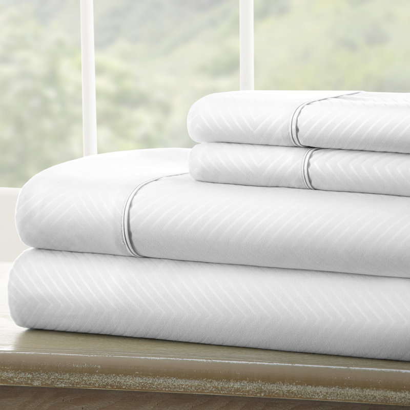 Twin White Chevron Embossed Microfiber Bed Sheet Set