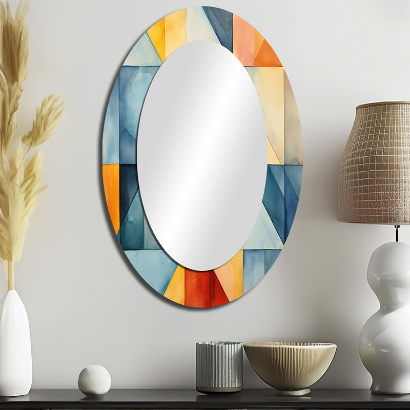 Midcentury pastel color cubes III - Large Oval Wall Mirror On Metal, 36" H x 24" W