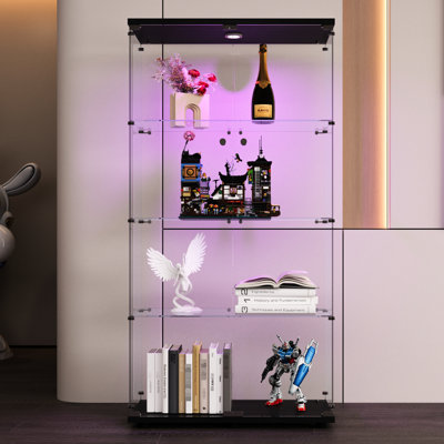 Vitrine à 4 tablettes et 2 portes avec lumières à DEL, vitrine pour salon, chambre à coucher, bureau, 64,7 po x 31,7 po x 14,3 po, noir - Rangement élégant 64,7 po x 31,7 po x 14,3 po