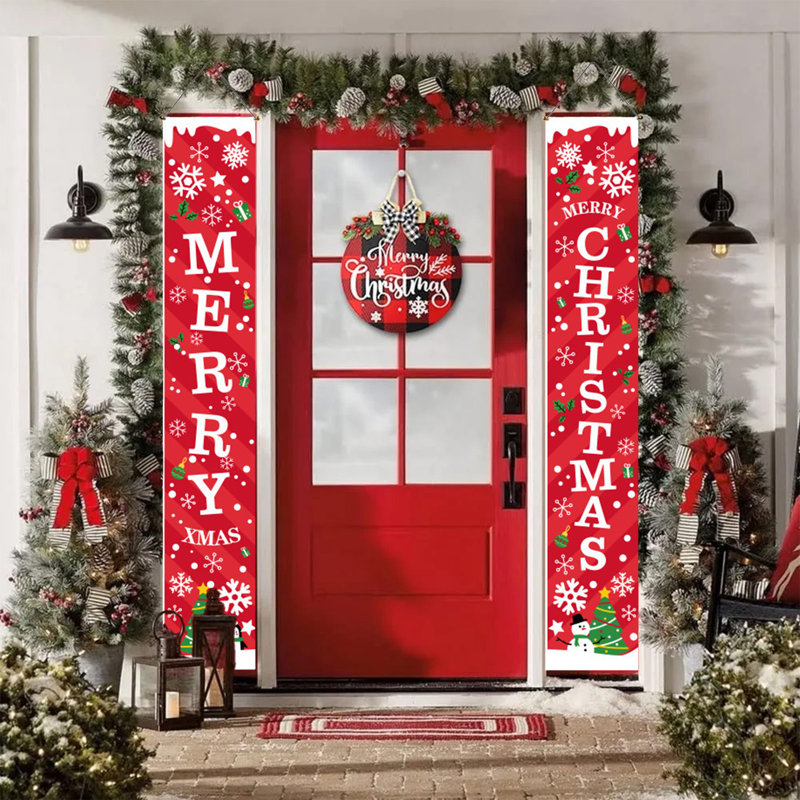 Kbndieu Christmas Couplet Door Curtain Custom Party Decoration Door Cover Christmas Flag Background Cloth